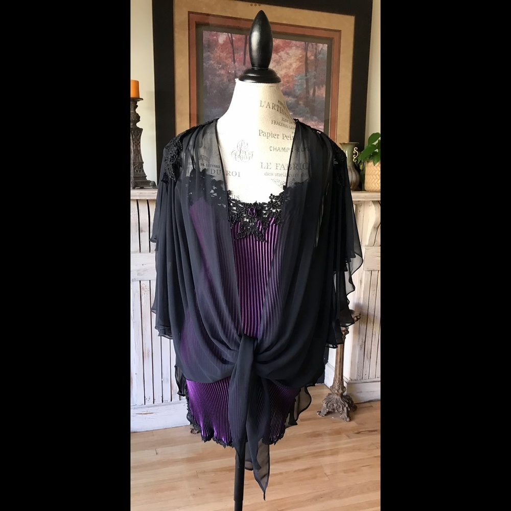 JONQUIL BY DIANE SAMANDI Gorgeous Grape Purple Black Pleated NWOT Lacy N… - Picture 13 of 13